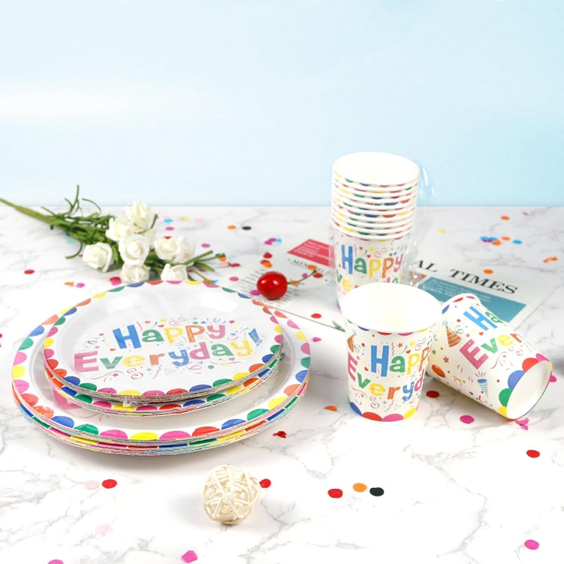 Set 10 Pahare de Carton, Flippy, Model Happy Everyday, 13 x 7 x 5 cm, Multicolor