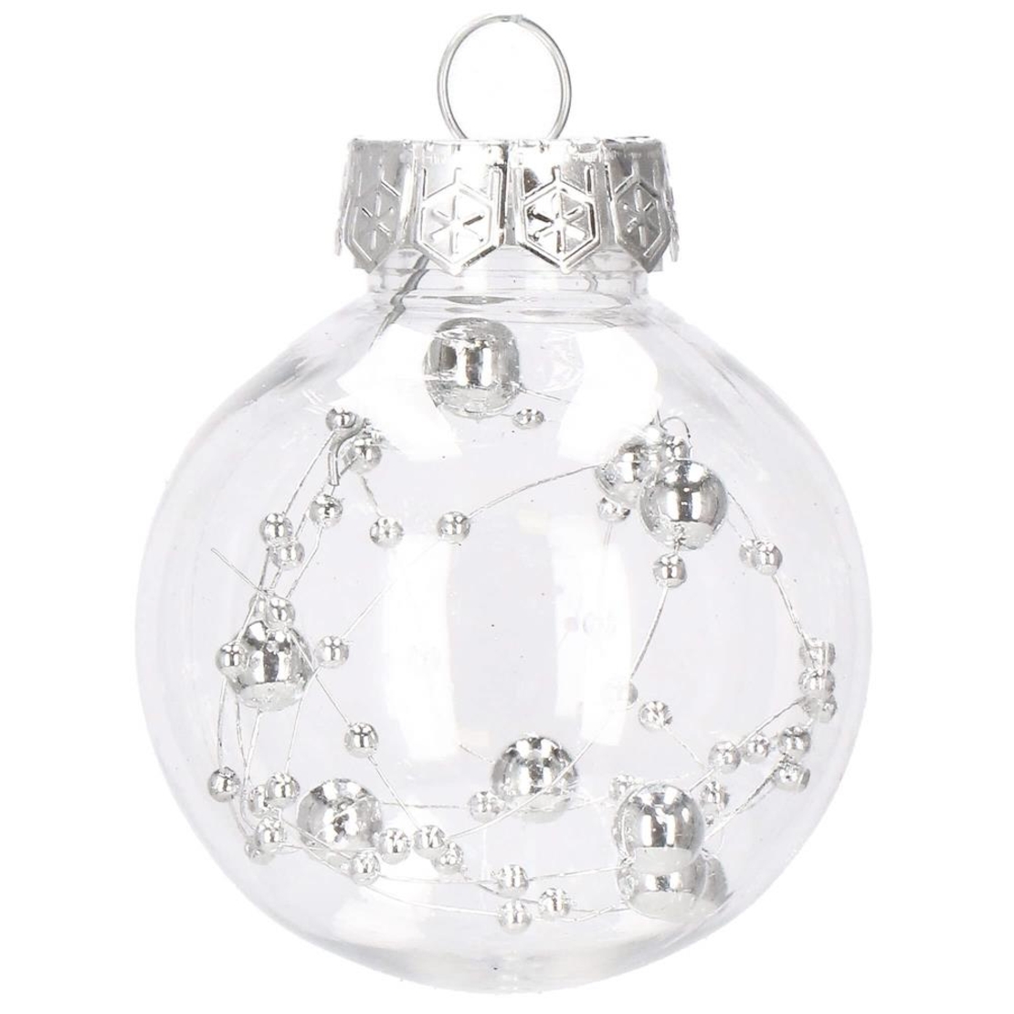 Set globuri de Craciun Inedit, 30 bucati, 6cm, transparente si argintiu