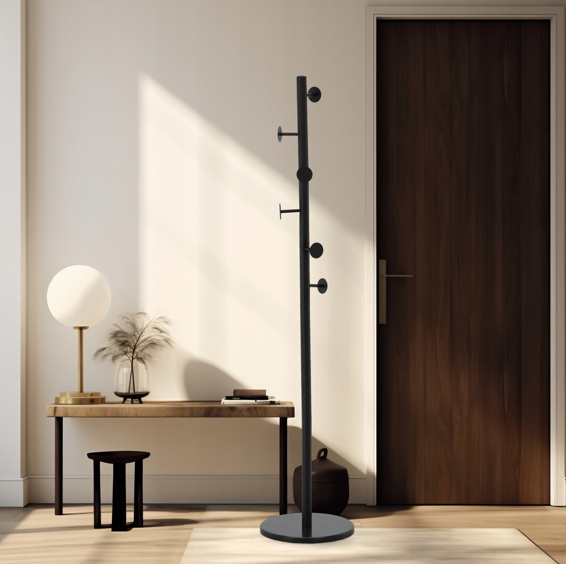 Cuier hol metalic 174 cm, design minimalist, negru