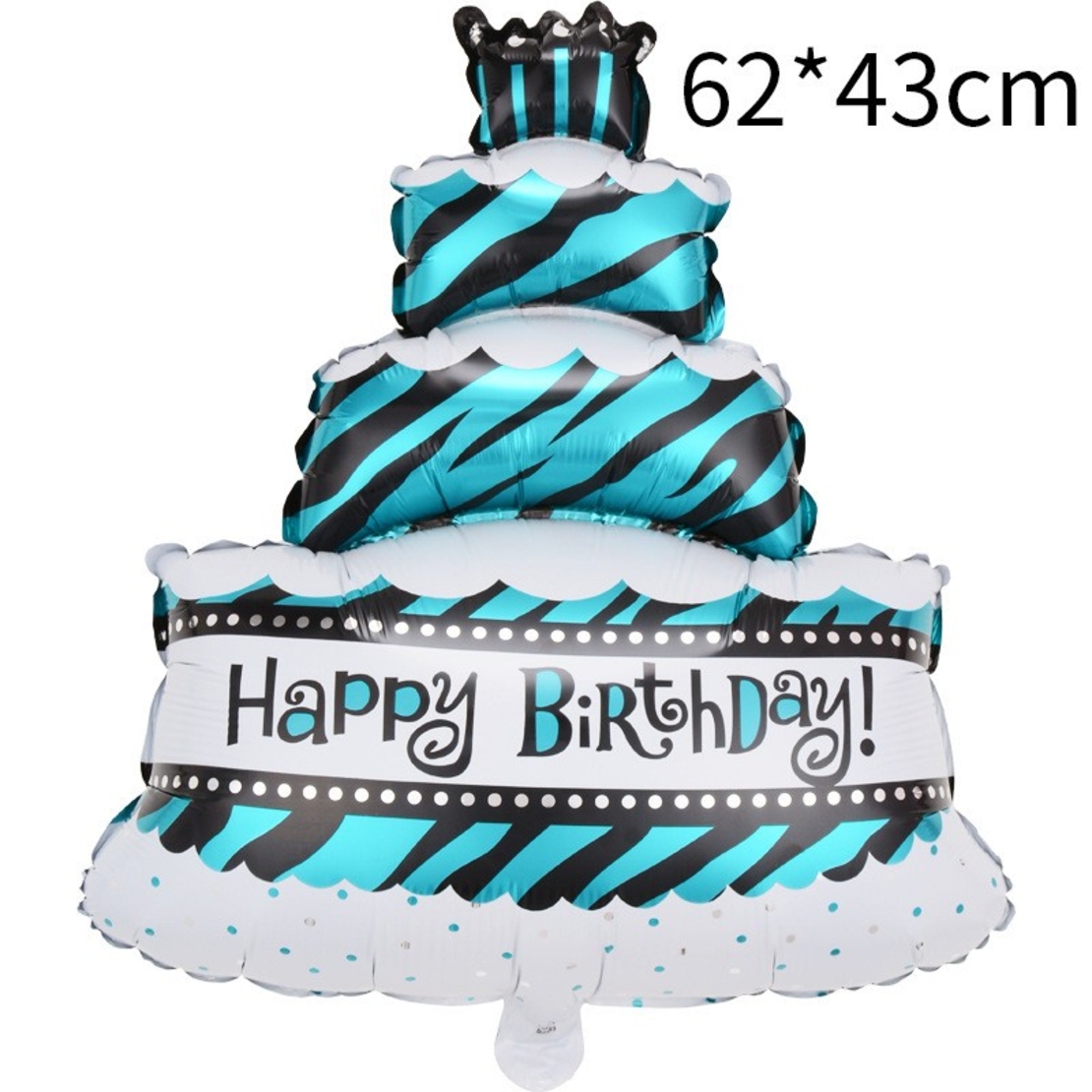 Balon din Folie Metalizata, Flippy, Model Tort cu 4 Straturi, Balon Aniversar, Model Happy Birthday, 62x43 cm, Ambalaj Individual, Pai inclus, Umflare cu Aer sau Heliu, Albastru