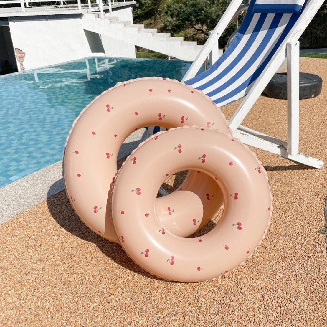 Colac de inot gonflabil pentru copii, Portocaliu, Model cu cirese, Flippy, diametru 70 cm