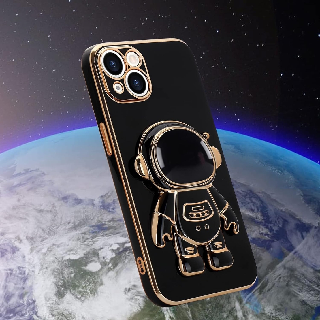 Husa de Protectie TPU 2in1, Vafy, pentru Apple iPhone 15, Astronaut cu Suport, Antisoc, Rezistenta la Impact, Protectie Camera, Negru