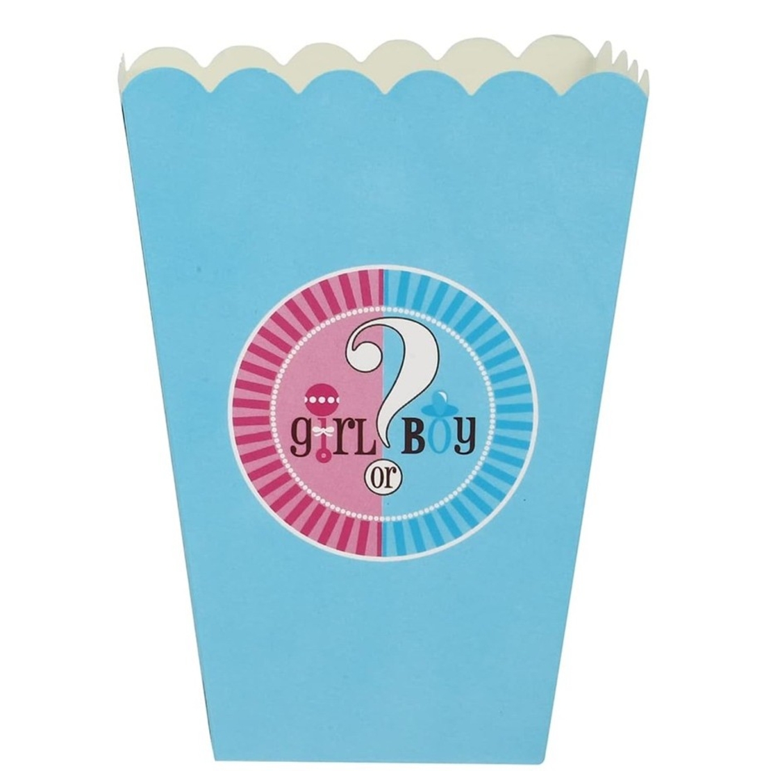 Set 6 Cutii Popcorn Gender Reveal, Vafy, Girl or Boy, din Carton, 13 x 9 cm, Roz/Albastru