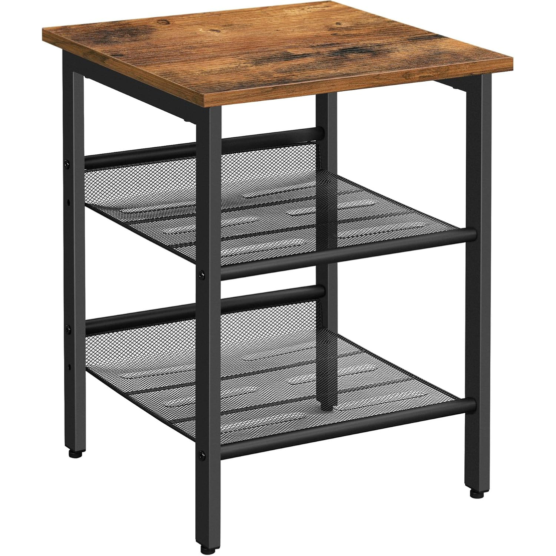 VASAGLE Noptiera cu cadru metalic, blat MDF, rafturi reglabile, 40x40x50cm, maro rustic