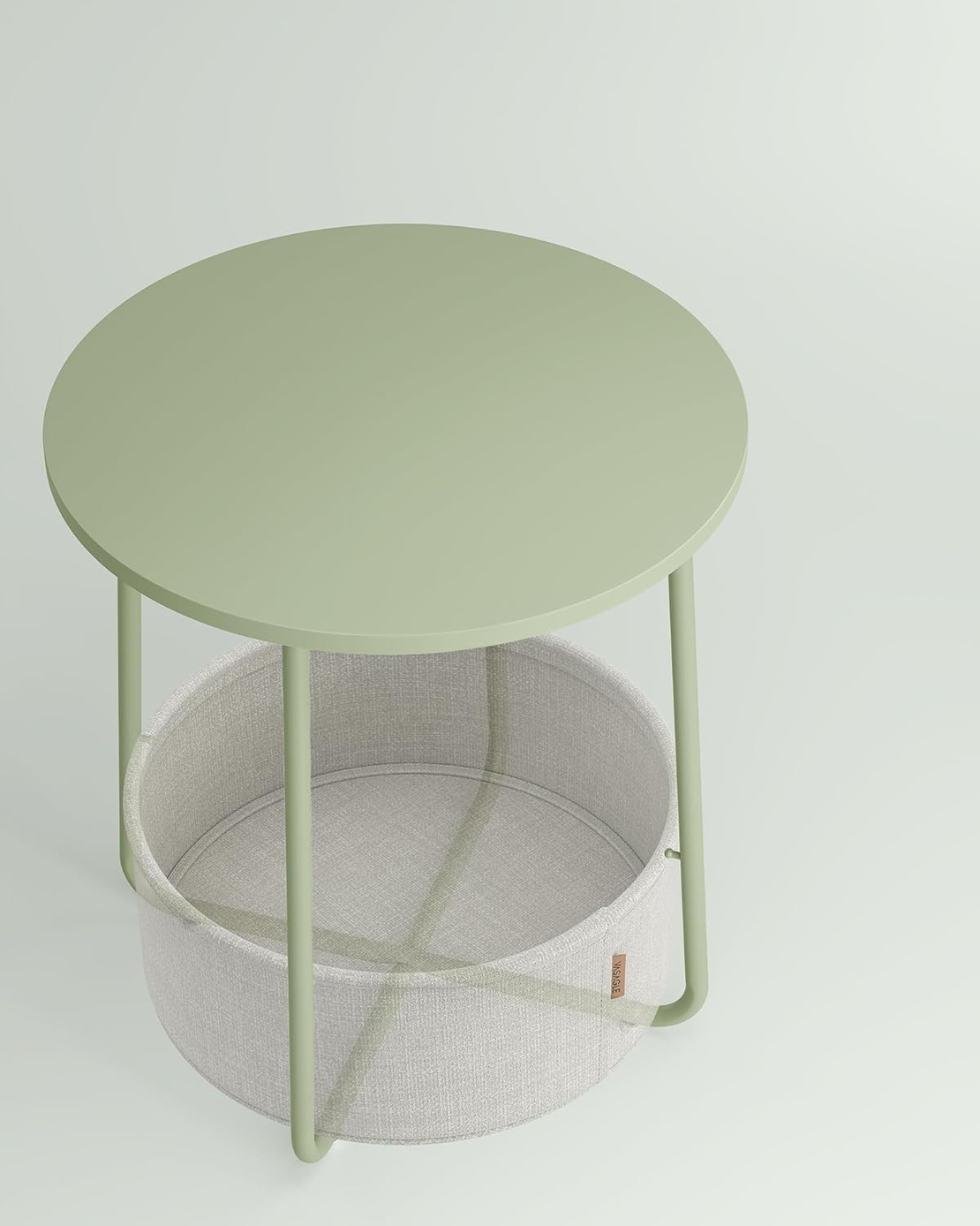 VASAGLE Masuta de cafea rotunda cu cos de stofa, stil modern, 45x50cm, verde cu crem