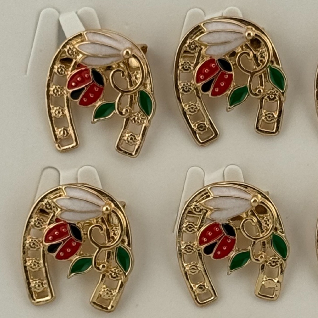 Set 12 Brose Martisor Primavara, Jolie, Model Potcoava cu Buburuza si Ghiocel