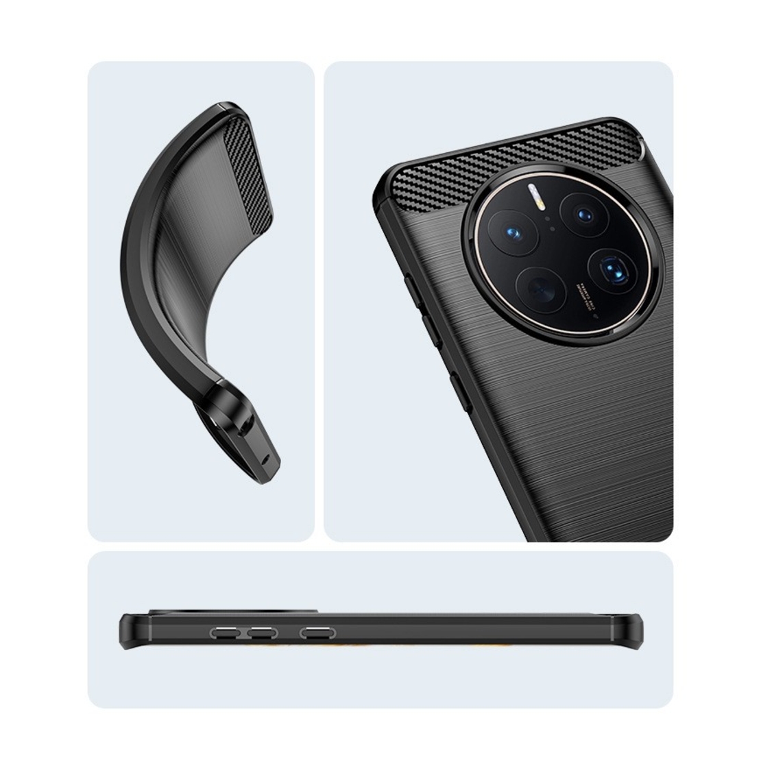 Husa de Protectie pentru Huawei Mate 50 Pro, Vafy, Protectie 360, din TPU cu element de Carbon, Anti Alunecare, 1.8 mm, Negru