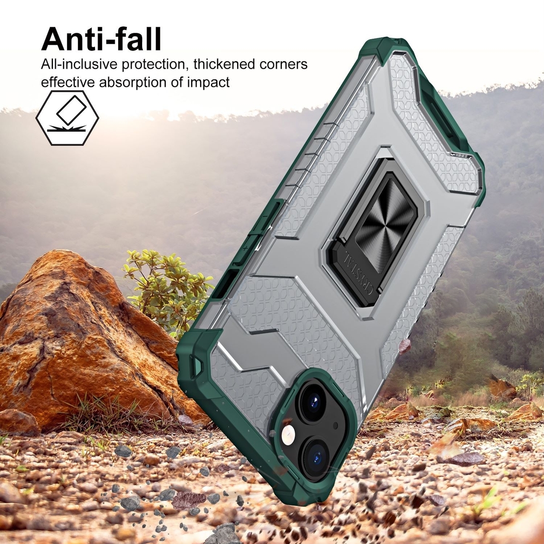 Husa de protectie Vafy compatibila cu Apple iPhone 13 Mini Acrylic Armor cu suport Verde Inchis