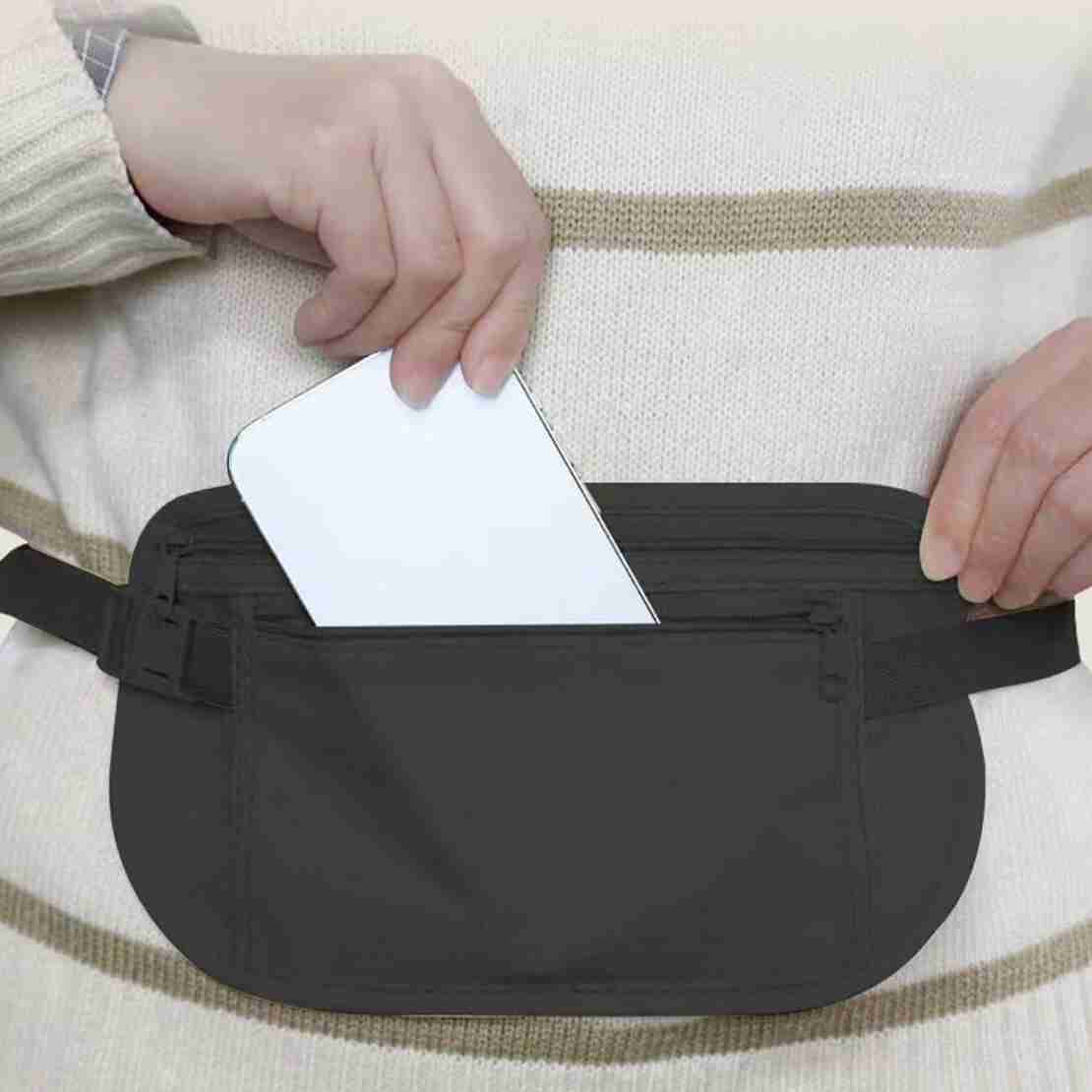 Borseta Anti-Furt, Flippy, 2 Compartimente, Reglabila, Unisex, pentru Documente, Carduri, Telefon, Negru