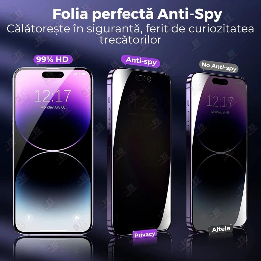 Folie Sticla Securizata, Vafy, Pentru Apple iPhone 16 Pro Max, Privacy Classic, 2.5D, Confidentialitate 30°, Negru Transparent