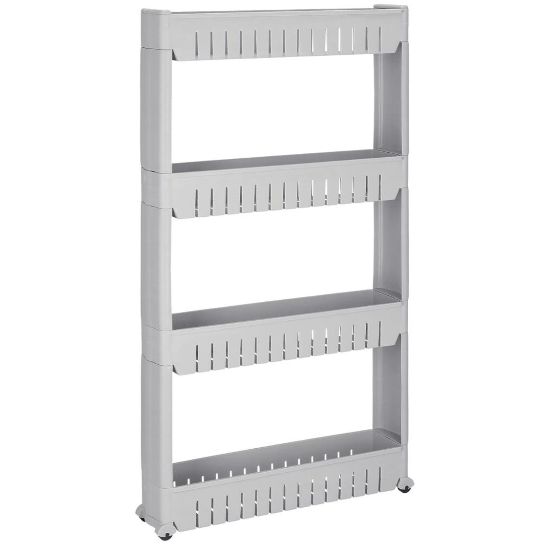 Sistem rafturi de depozitare cu roti pentru bucatarie sau baie cu 4 polite, 102x54x13 cm, gri
