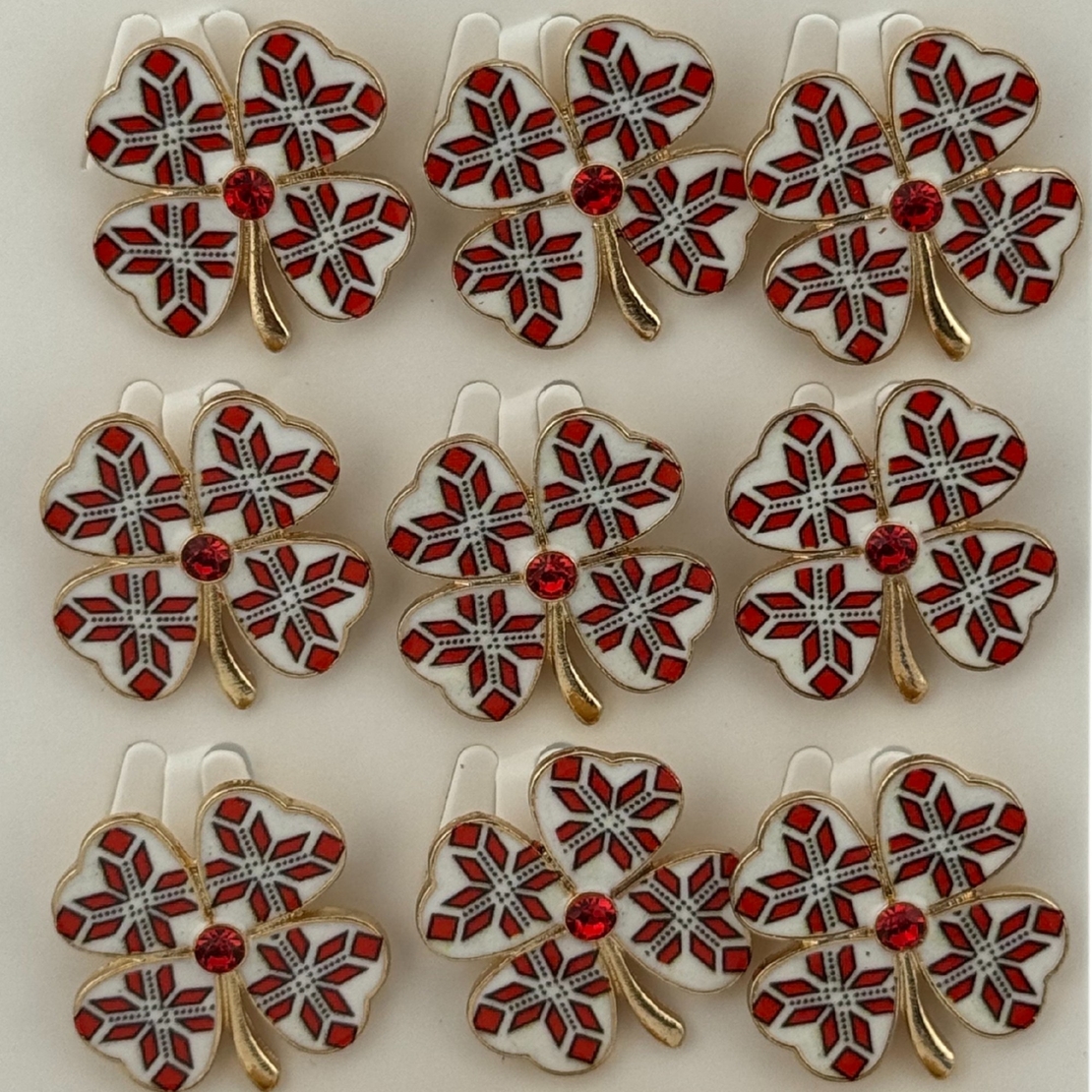 Set 12 Brose Martisor Primavara, Jolie, Model Trifoi Traditional cu Piatra Rosie
