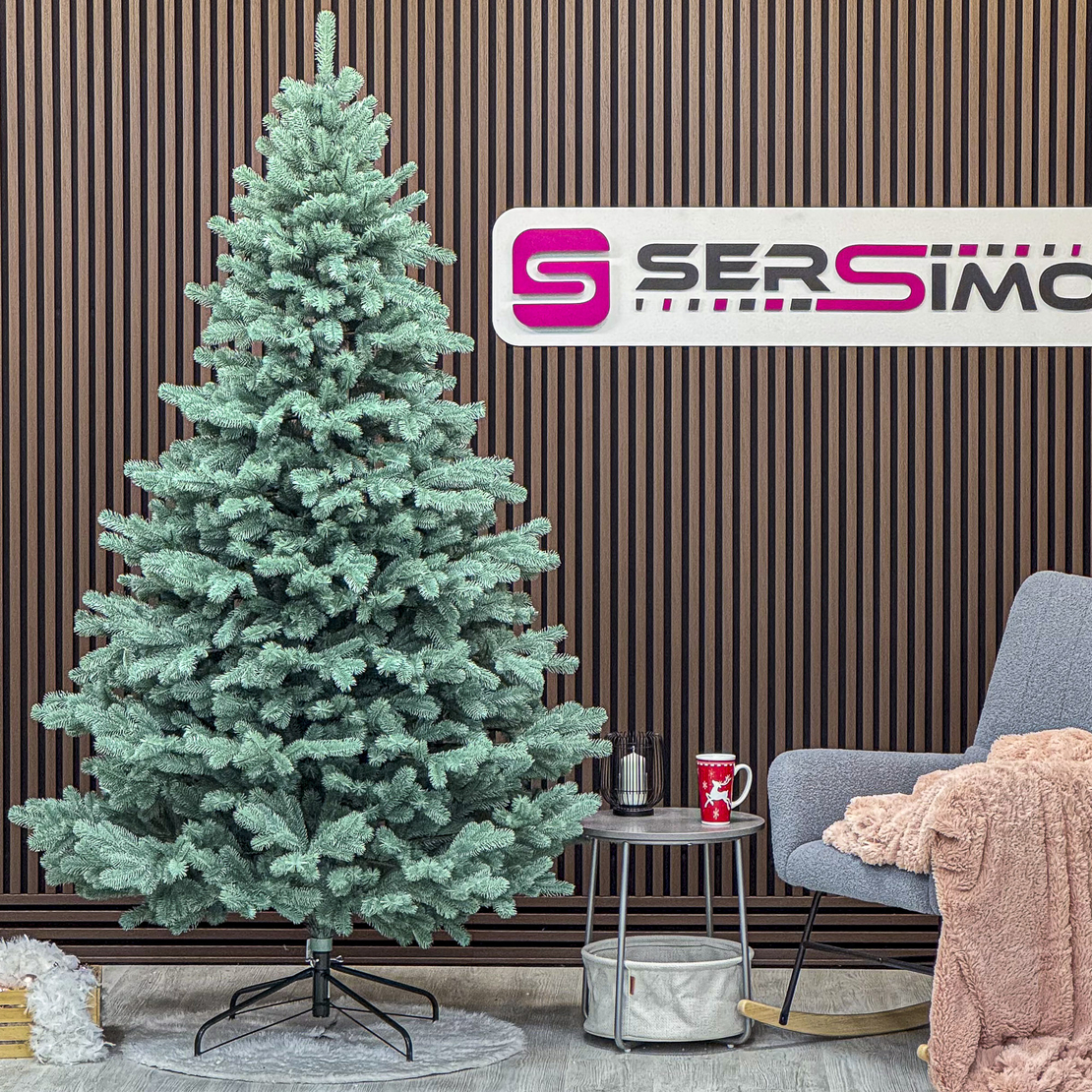 Brad artificial Christmas Deluxe by Sersimo, Kovalivka Select argintiu, integral 3D, 230 cm