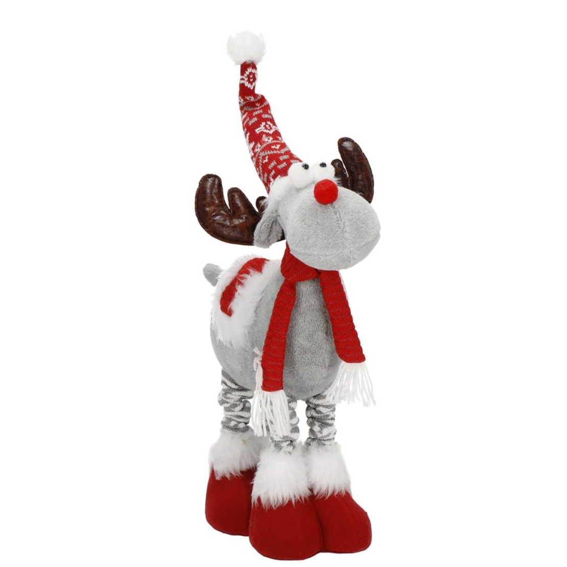 Figurina Craciun, Ren, picioare telescopice, iluminare LED, inaltime reglabila 64-85cm