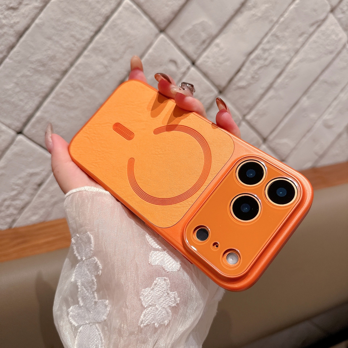 Carcasa Magnetica Mata, Vafy, Compatibila iPhone 17 Air, din TPU/PC si Piele Ecologica, Portocaliu