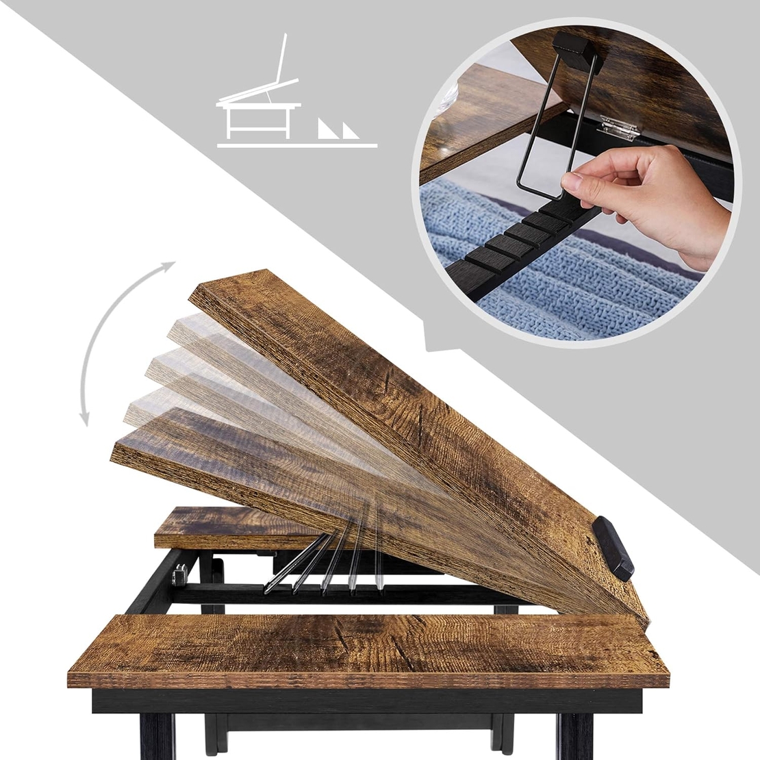 SONGMICS Masa de pat pentru laptop, plabila si reglabila, 71x35x23 cm, maro