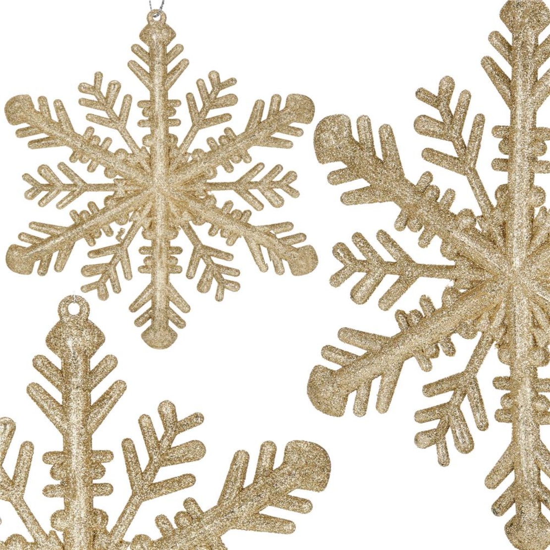 Decoratiune brad fulg de zapada, 30cm, auriu cu sclipici