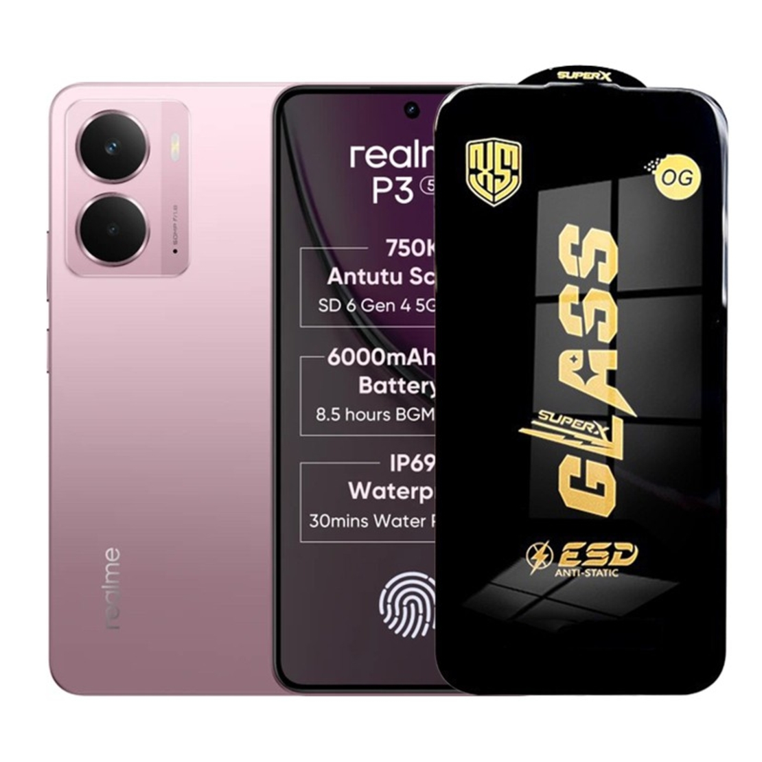 Folie de Protectie pentru Realme P3, Vafy, Sticla Securizata ESD, Margini Negre, Rezistenta la Zgirieturi, Antistatica, 0.35 mm, Transparenta
