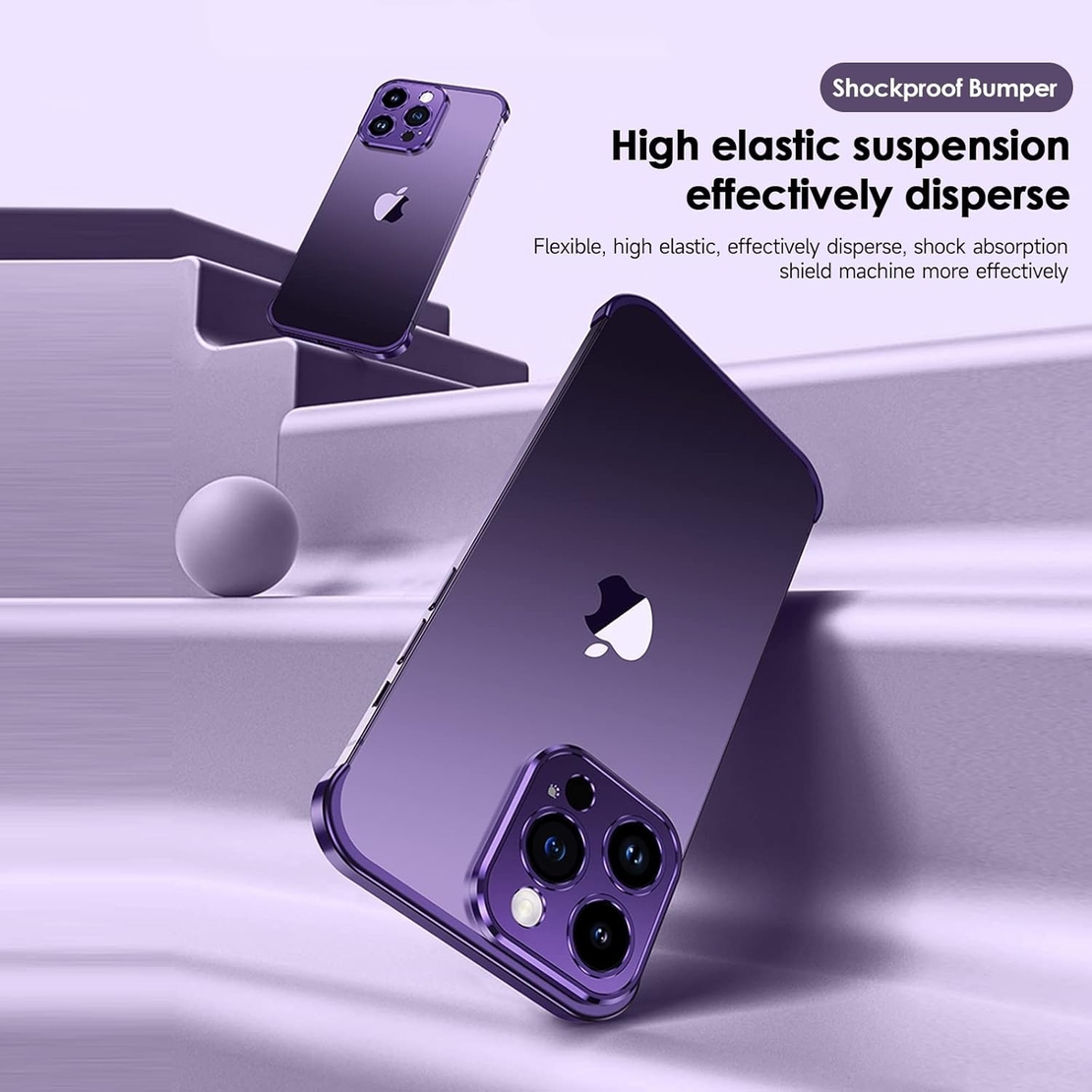 Husa Metalica Edgeless Compatibila cu iPhone 16 Plus, Vafy, Protectie pentru Colturi si Camera, Aliaj Aluminiu, Antisoc, Antizgariere, Mov