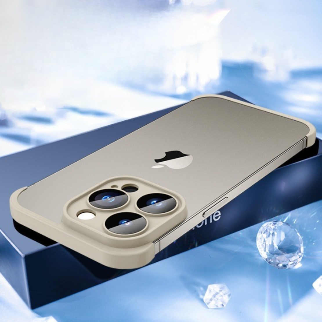 Husa Metalica Edgeless Compatibila cu iPhone 15 Pro Max, Vafy, Protectie pentru Colturi si Camera, Aliaj, Antisoc, Antizgariere, Gri Metalizat