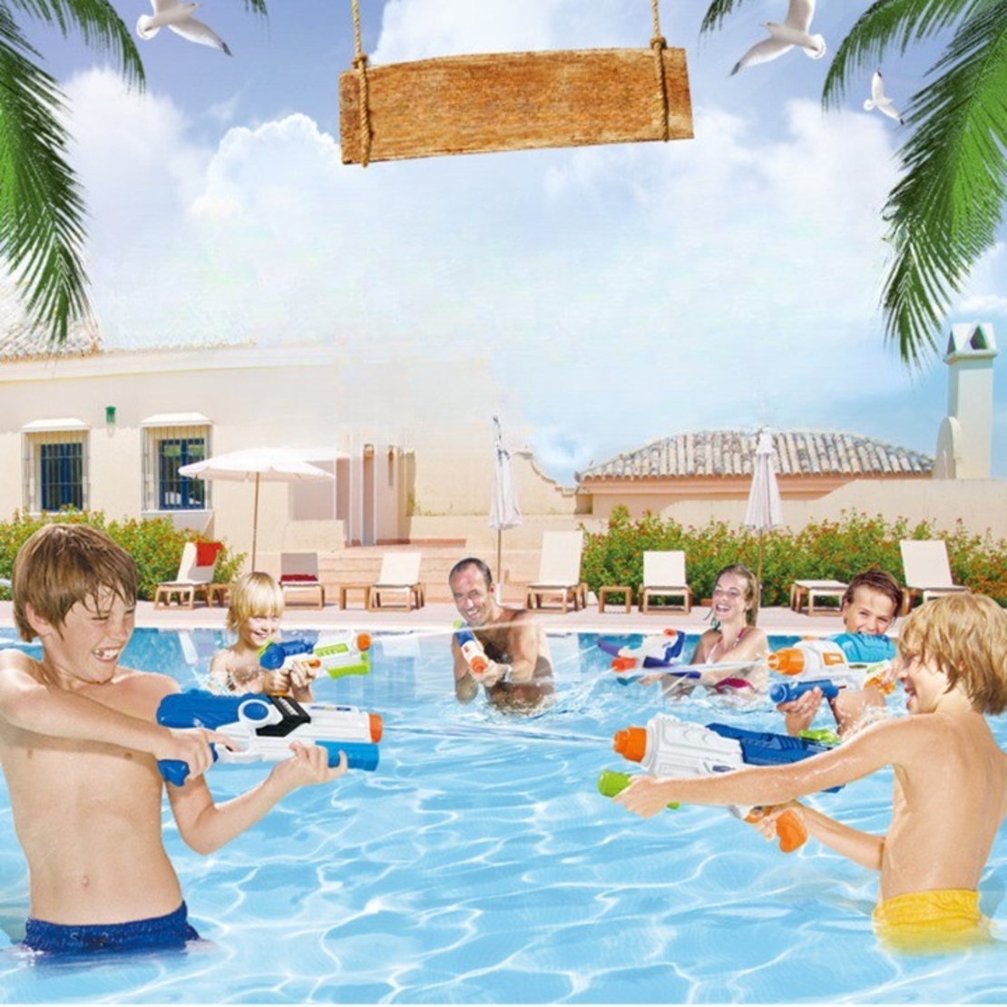 Pistol cu Apa pentru Copii, Rezervor, Pentru Piscina/Plaja, Flippy, 6ani+, Multicolor, 1250ML