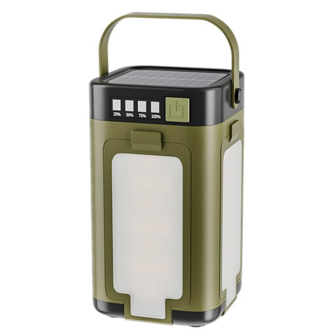 Lampa pentru Camping, Flippy, Lampa LED, Reincarcabila Solar si cablu TYPE-C, Tip Felinar 4 Laturi si Lanterna in Baza, Impermeabila, 12.5 x 7 x 7 cm, Verde