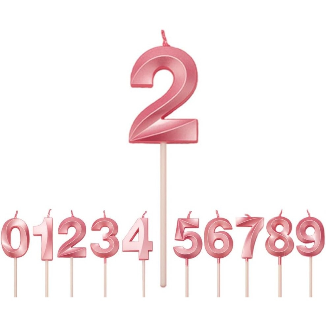 Lumanare Cifra 2, Flippy, Model Diamond, 5 x 3.4 cm, Roz