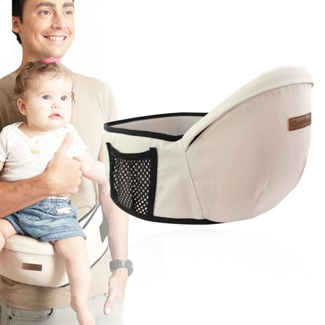 Port-Bebe Ergonomic Ajustabil cu Scaun, 3 Pozitii, Bumbac Respirabil, pentru Copii 0-3 Ani, 20 kg Maxim, 25 x 22 x 18 cm, Gri