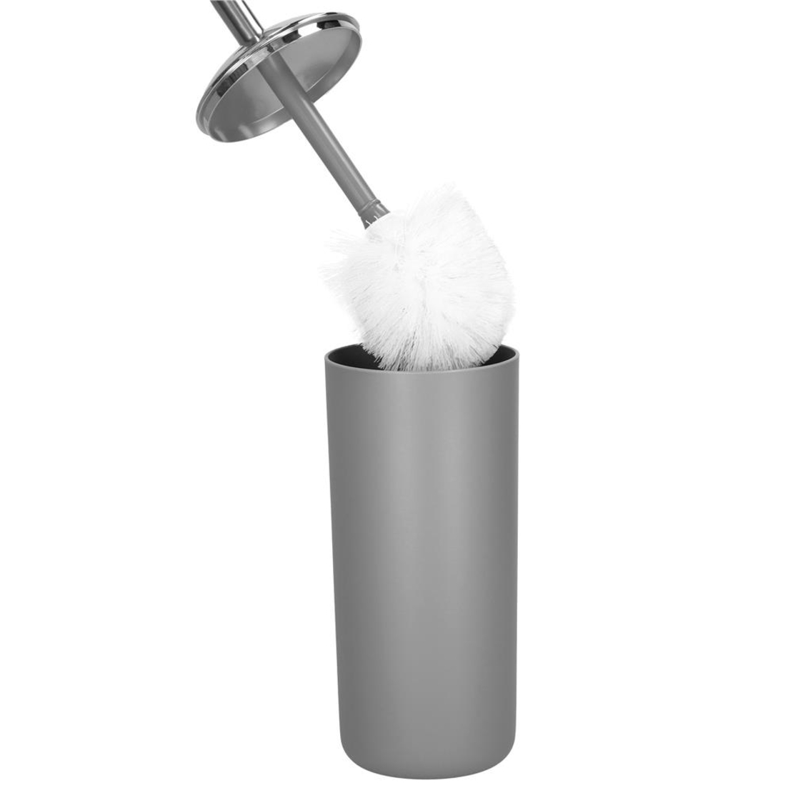 Set accesorii baie, 6 piese din plastic, cu perie WC si cos de gunoi, finisaj mat si lucios, gri argintiu