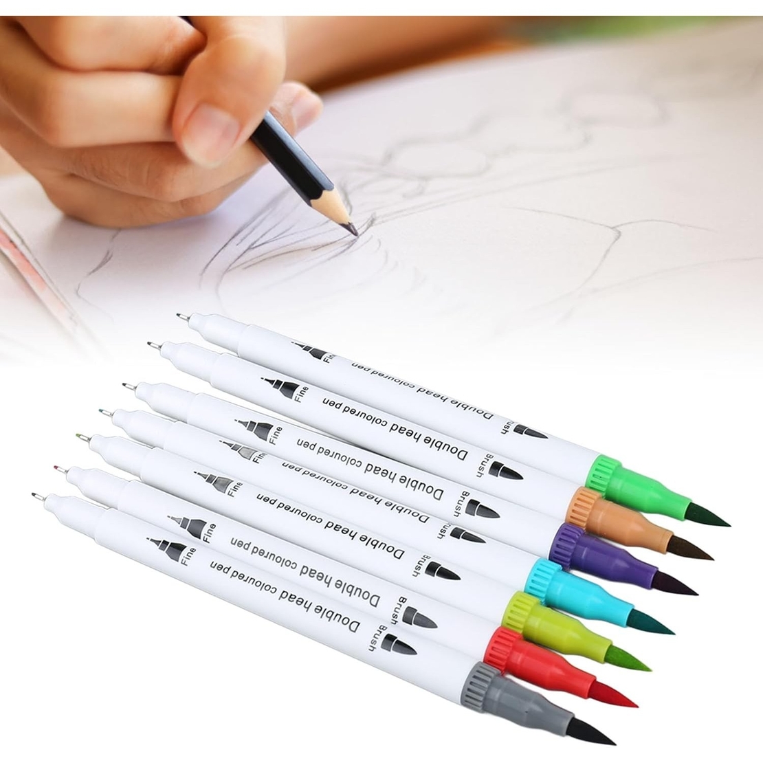 Set Carioci pe Baza de Apa, Flippy, 2 in 1, pentru Pictura, Caligrafie, 60 Culori, Penar Negru, Corp Carioca Alb, 26.5 x 17.5 x 4.5 cm, Multicolor