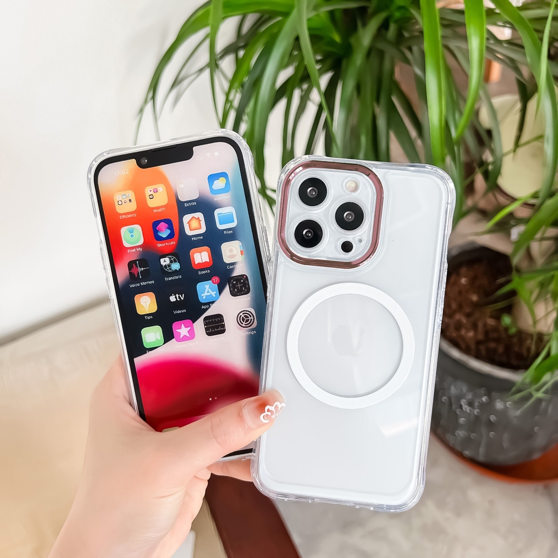 Husa MagSafe Silicone pentru iPhone 12 Pro Max, Vafy, Transparenta, Magnetica, Extra Protectie Camera Roz