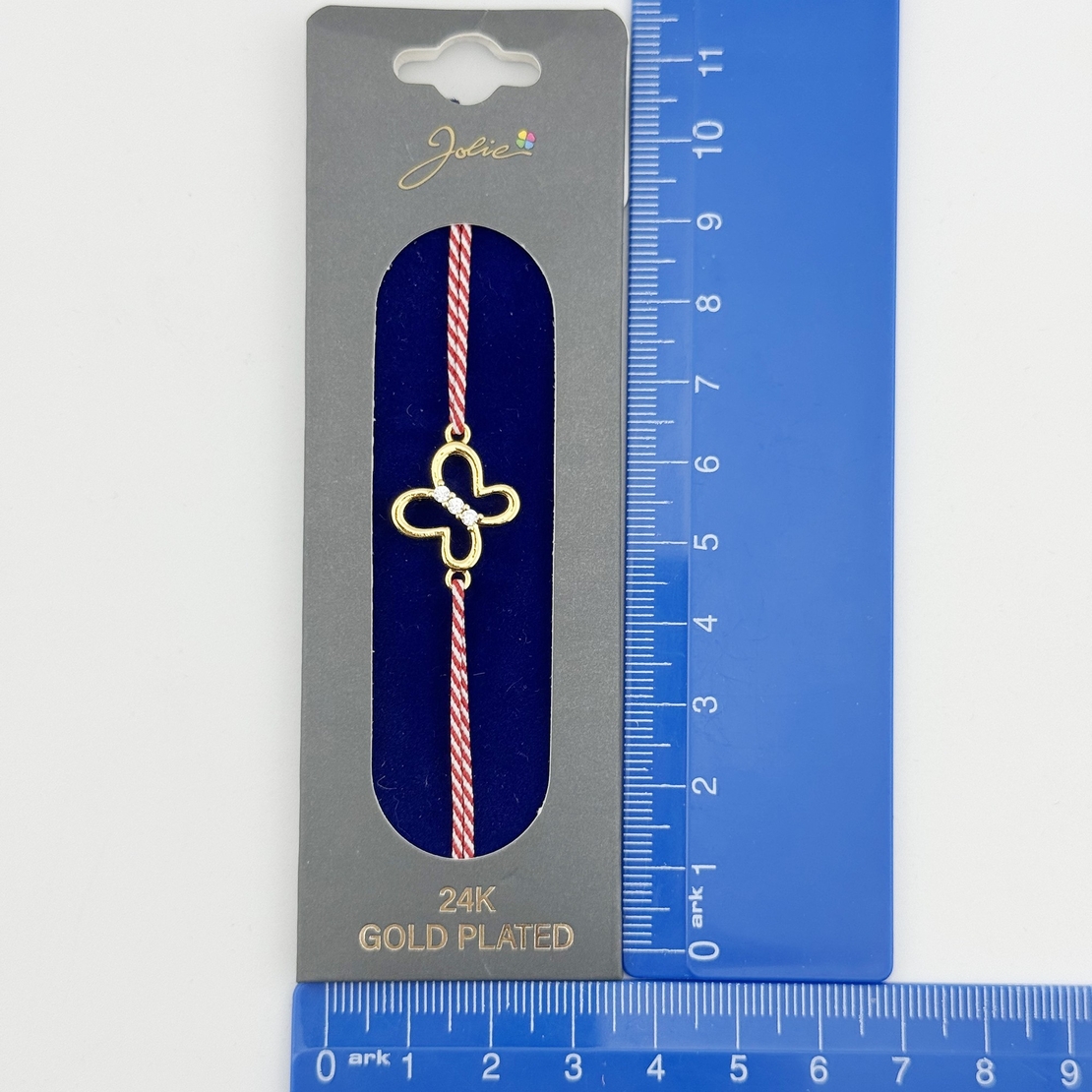 Bratara Placata cu Aur 24k, Jolie, Model FLUTURE, Martisor Bratara, cu Snur Alb/Rosu, Auriu