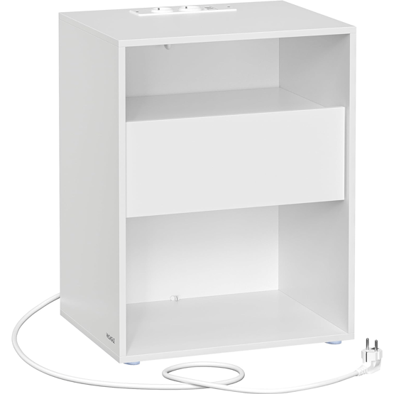 VASAGLE Noptiera cu sertar si statie de incarcare, 2 prize, 2 porturi USB, 45x35x58 cm, alb