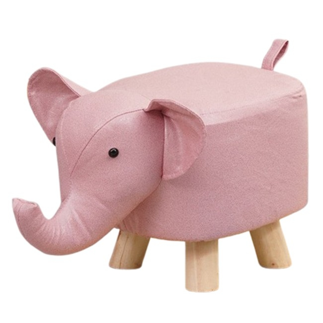 Taburet pentru Copii, Vafy, Scaun Tip Taburet, Model Elefant, din Lemn Masiv, Scaun pentru Copii, 30 x 25 x 25 cm, Roz