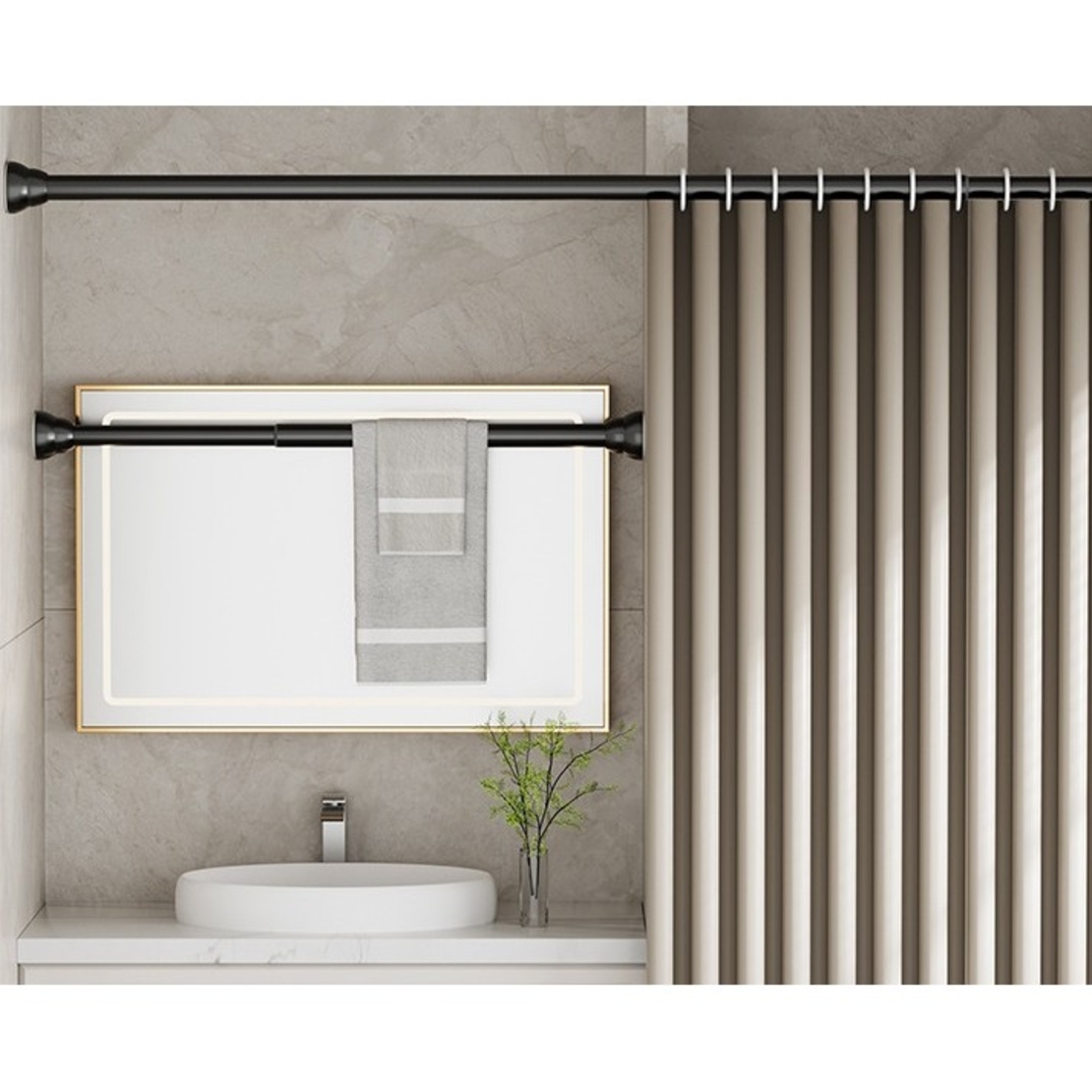 Bara Telescopica Multifunctionala, Flippy, din Otel Inoxidabil, Utilizare Universala, Retractabila 107 - 195 cm, Fara Perforare Perete, Negru
