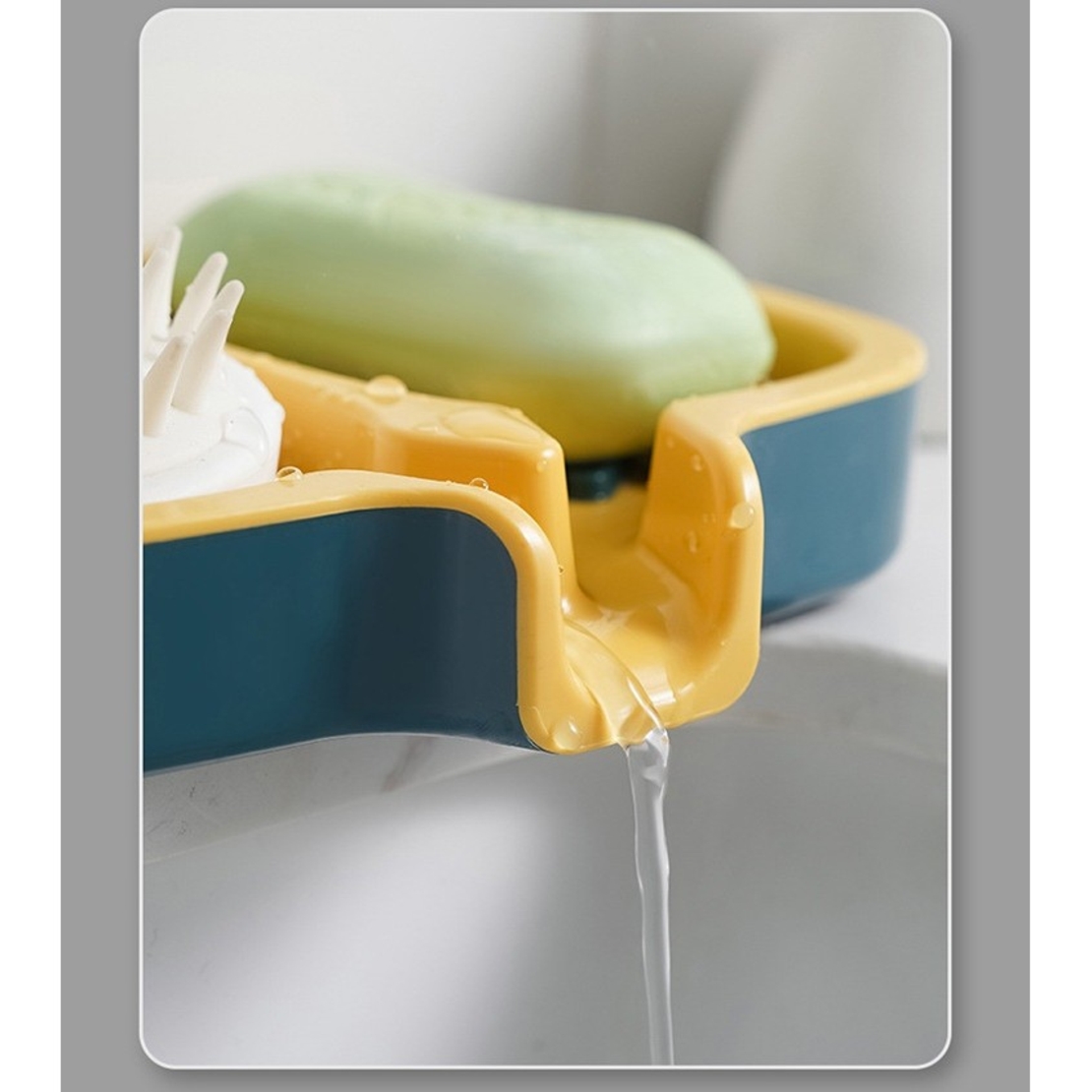 Savoniera Dubla, Flippy, Sistem de Scurgere a Apei, din ABS, 14.5 x 18 x 3 cm, Albastru/Galben