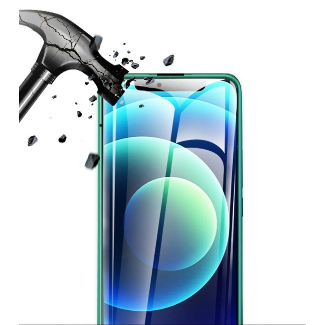 Folie Sticla Securizata Flippy, Luminous, compatibila cu Apple iPhone 12, Margine fosforescenta verde