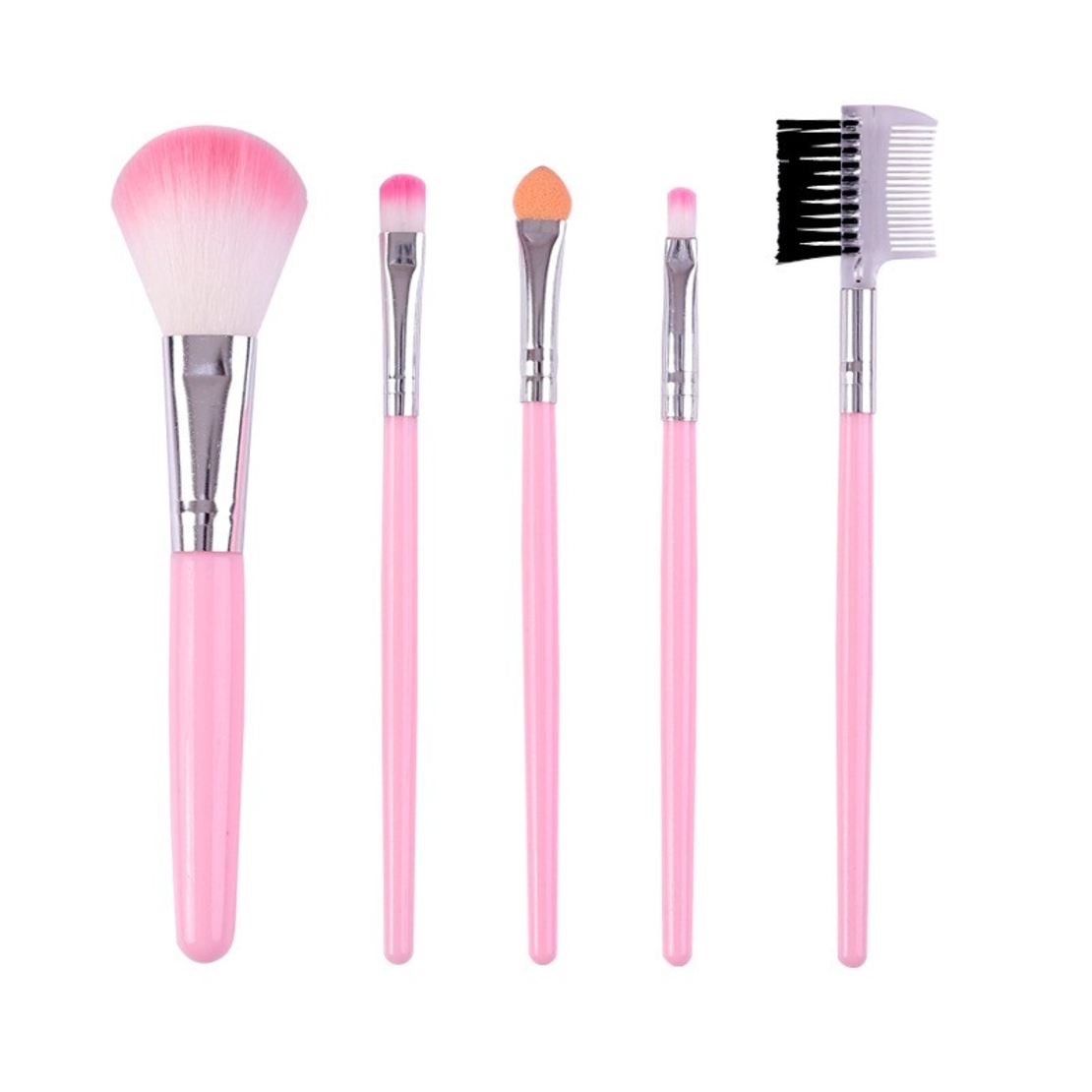 Set 5 Pensule de Machiaj, Flippy, de Voiaj, pentru Fard si Pudra, din Par Sintetic, Roz