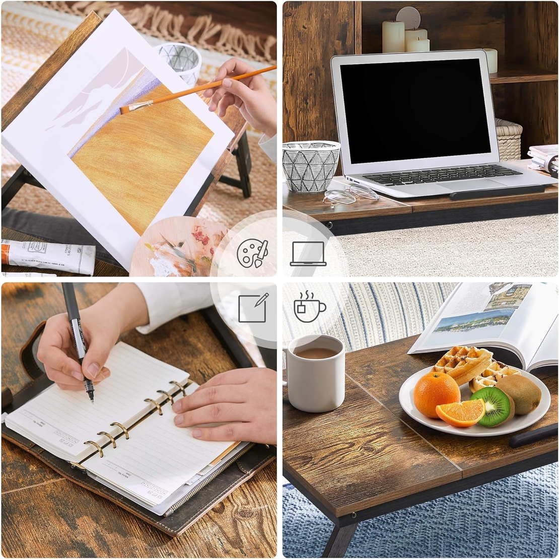 SONGMICS Masa de pat pentru laptop, plabila si reglabila, 71x35x23 cm, maro
