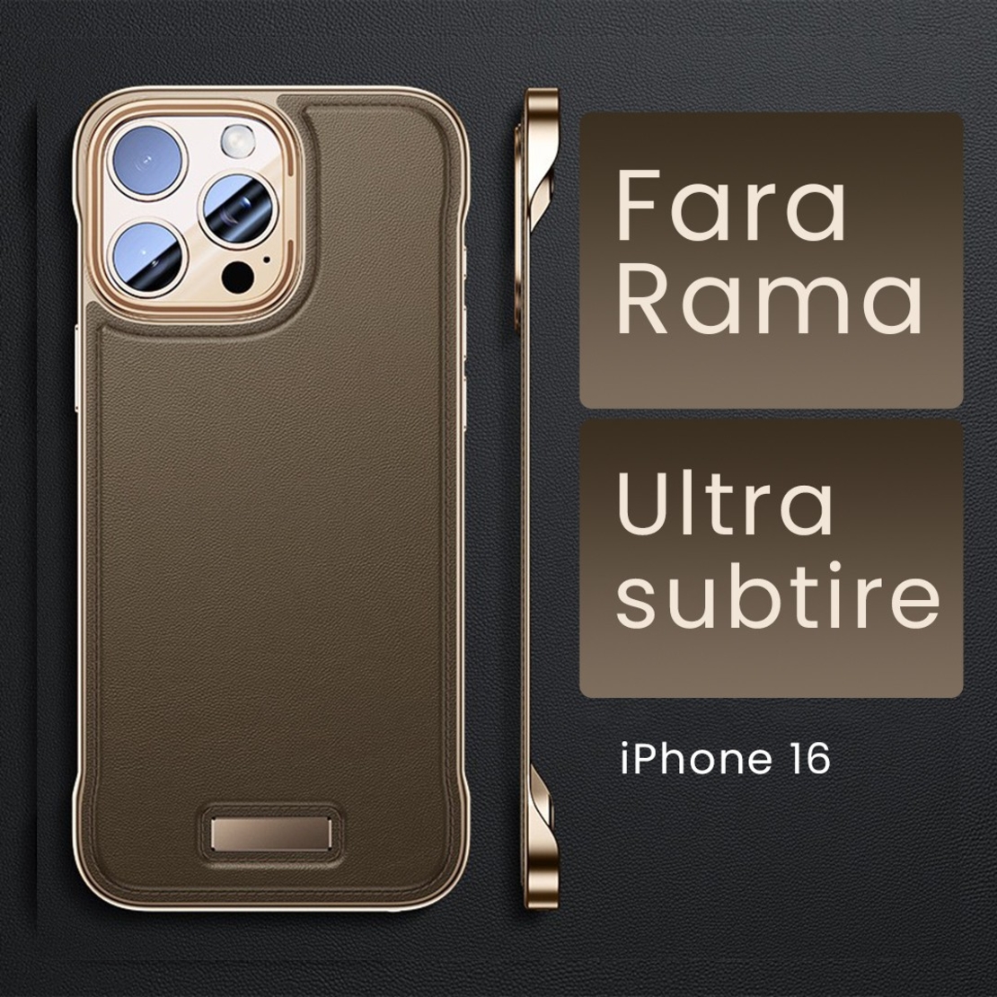 Husa pentru iPhone 16, husa de protectie pentru telefon, Vafy, Design Modern fara margini, Subtire, din Piele PU, Desert Gold