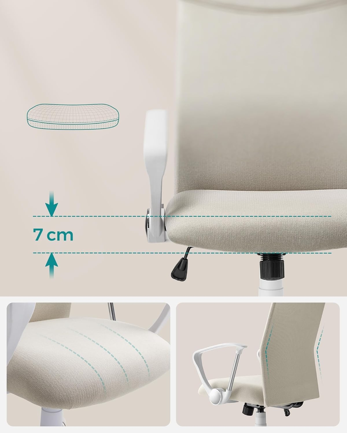 SONGMICS Scaun de birou ergonomic, reglabil pe inaltime, functie balans, maxim 120 kg, 64x64x120 cm, bej