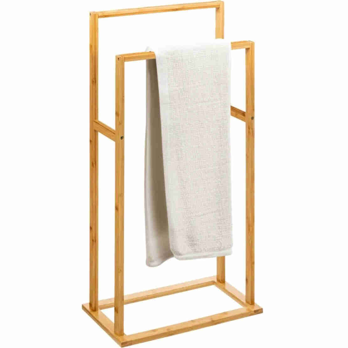 Suport prosoape 5Five Bamboo, 2 brate, bambus, 42x24x82 cm, maro