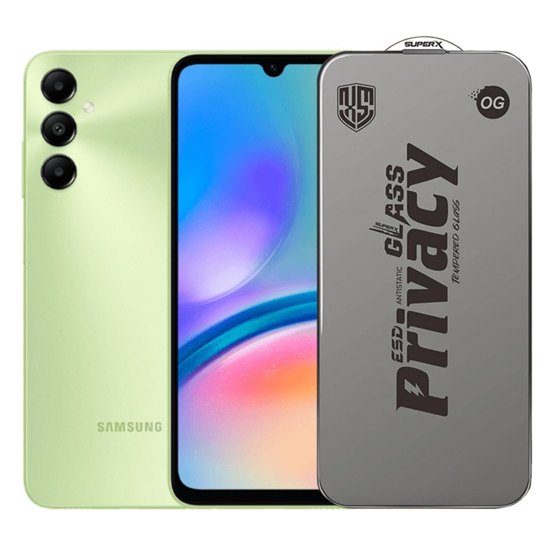 Folie de Protectie pentru Samsung Galaxy A05s, Vafy, Sticla Securizata ESD Antistatica, Super-X Privacy OG, Margini Negre, 0.30 mm, Transparent Inchis