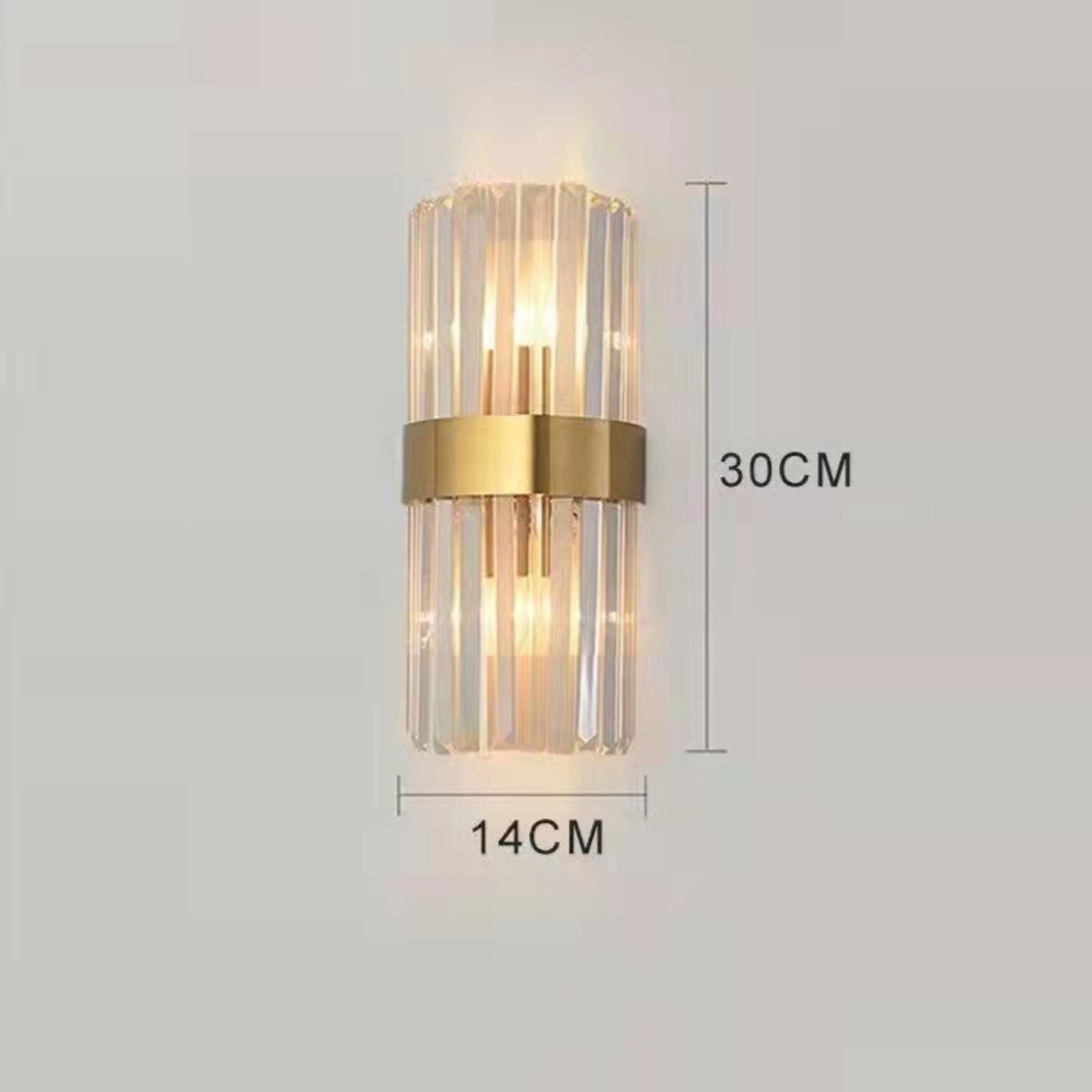 Lampa de Perete in Interior, Flippy, Lampa de Lux pentru Decor de Interior, Corp de Iluminat Tip aplica, din Inox Auriu si Cristal, Lumina Calda Rece Neutra, 30 x 14 cm, Ideal pentru Camere Mici si Medii, Transparent Auriu