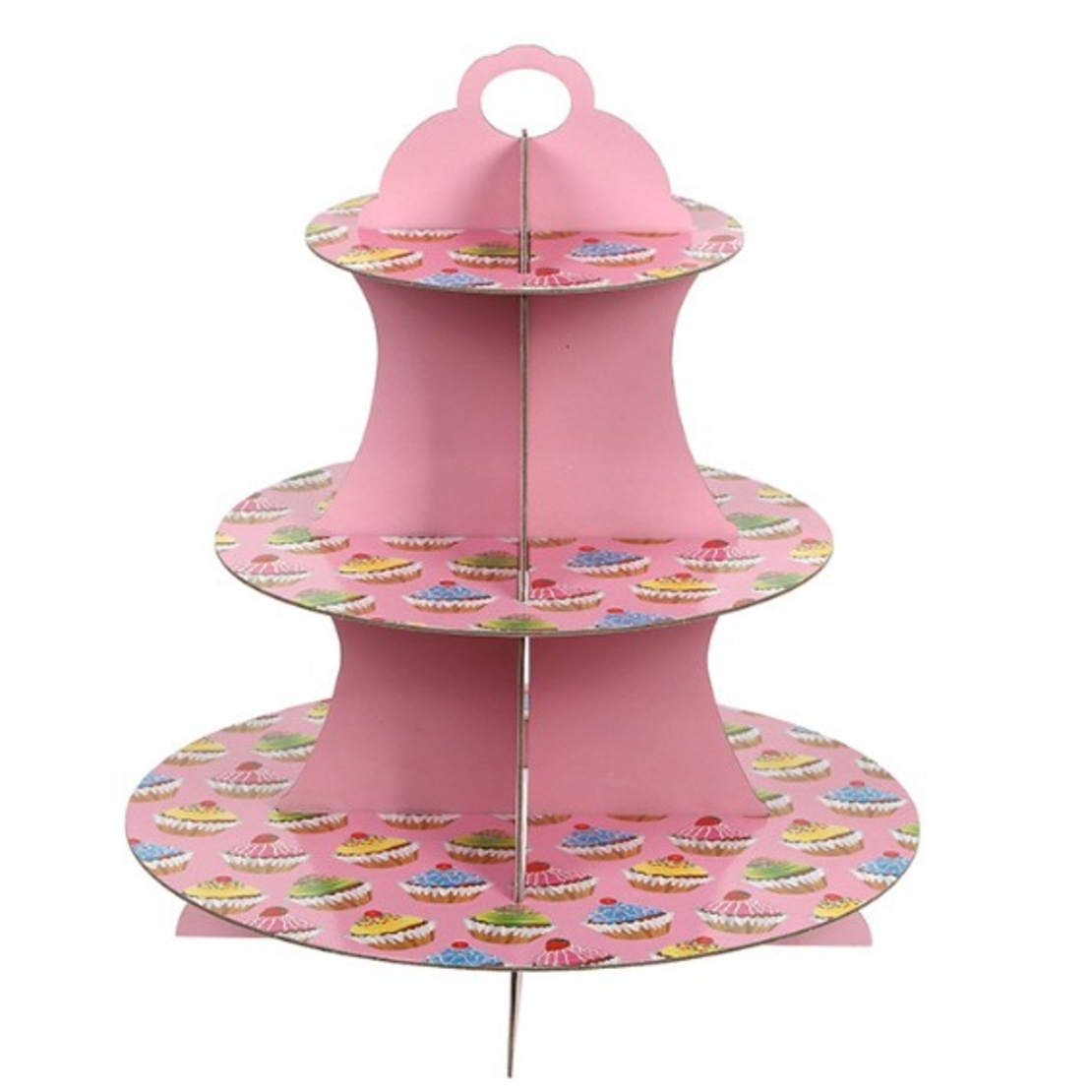 Suport Prajituri, Vafy, 3 Etaje, Design de Petrecere, pentru Prajituri, Candy Bar, din Carton, Roz/Multicolor