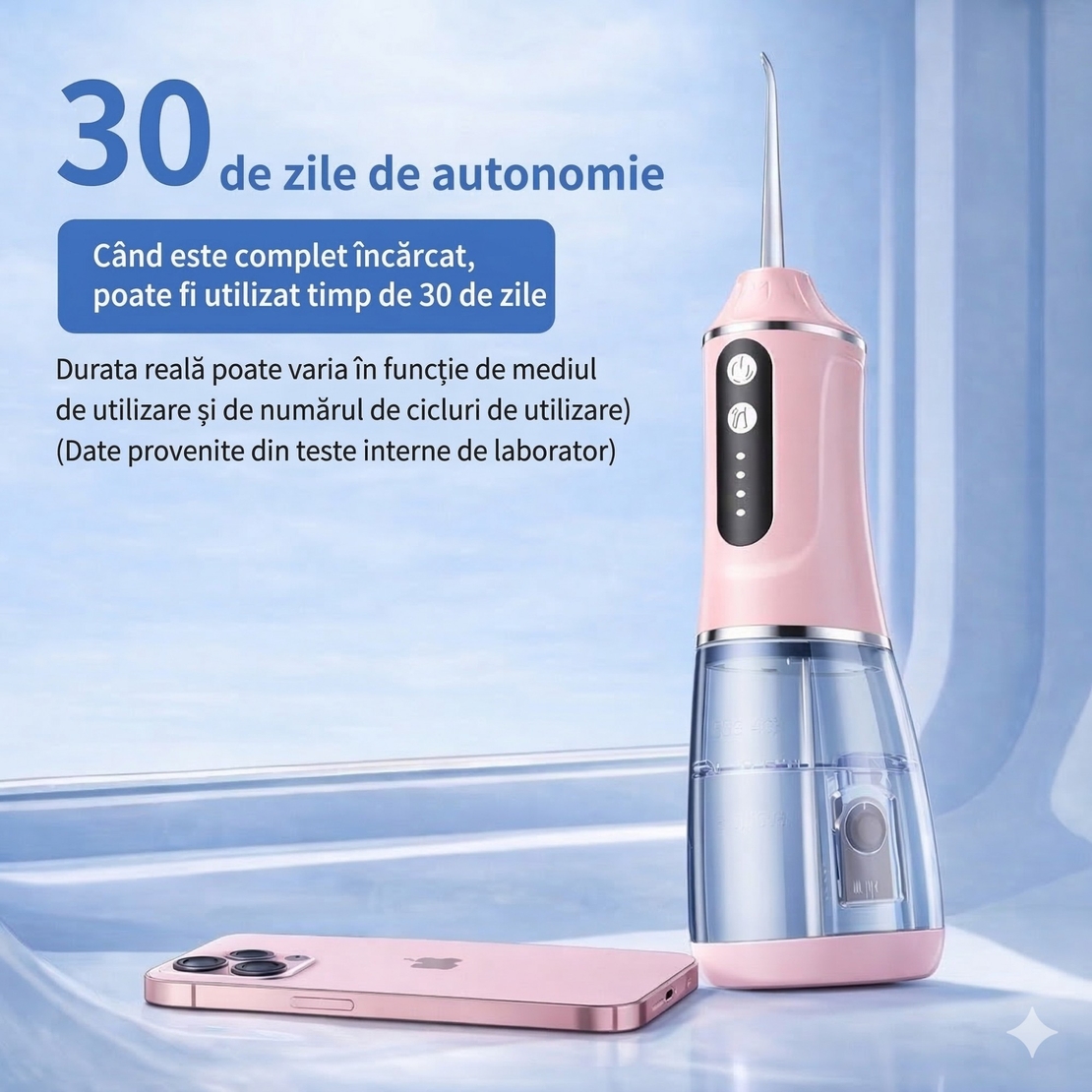 Irigator Bucal Electric, Flippy, Portabil, Dus Bucal pentru Curatare, Indepartare Tartru, 4 Capete, 25 x 8 x 8 cm, Roz
