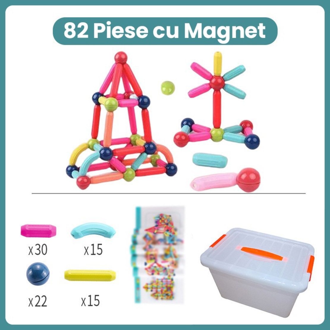 Piese Magnetice pentru Copii, Flippy, Set din 82 de Piese de diferite Culori, Constructor Magnetic cu Posibilitatea de a Construii forme Nelimitate, Multicolor