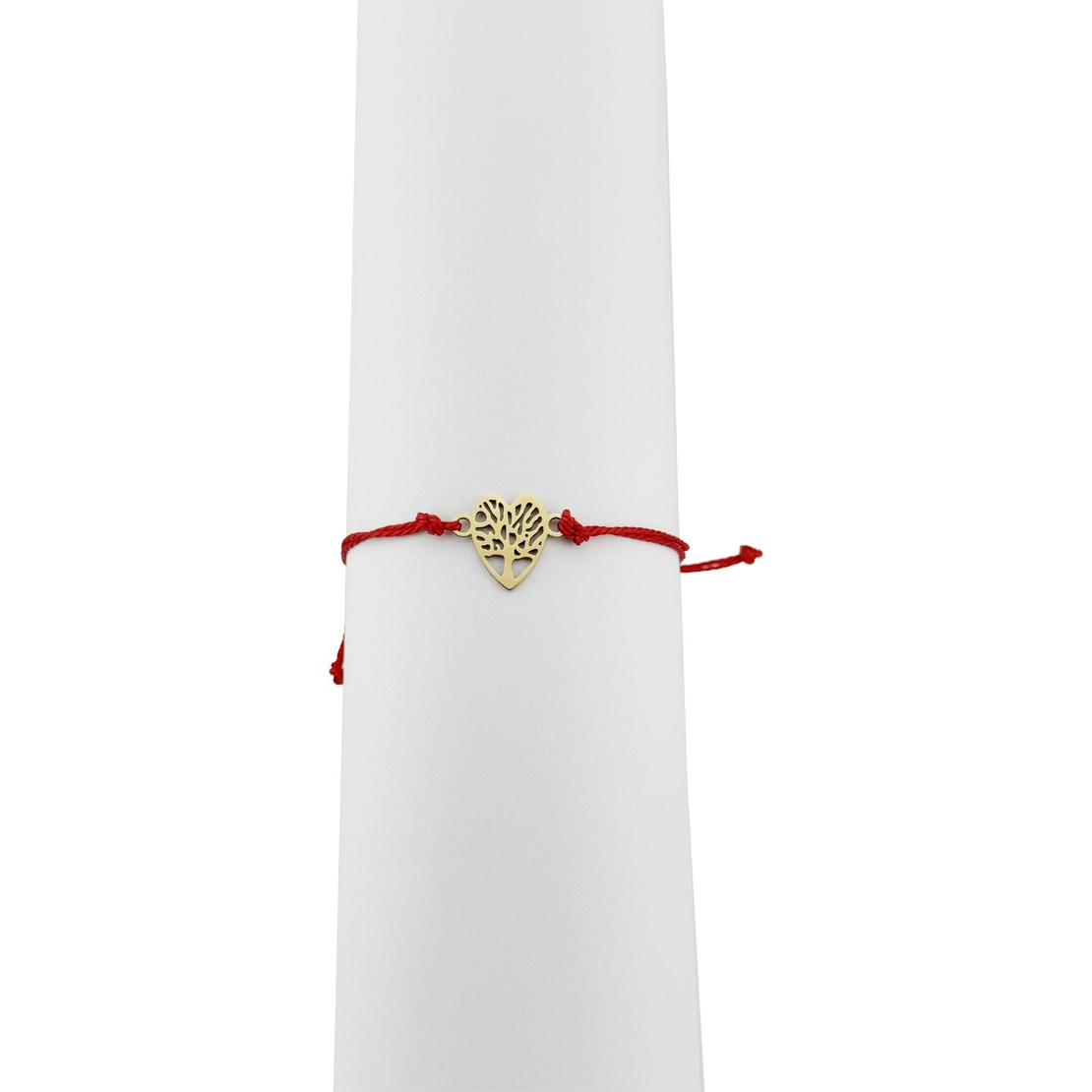 Bratara Martisor pentru Dama, Jolie, Model Copac in Inima, Set 12 bucati, Pandativ din Inox Auriu, Snur Ajustabil Impletit, Rosu