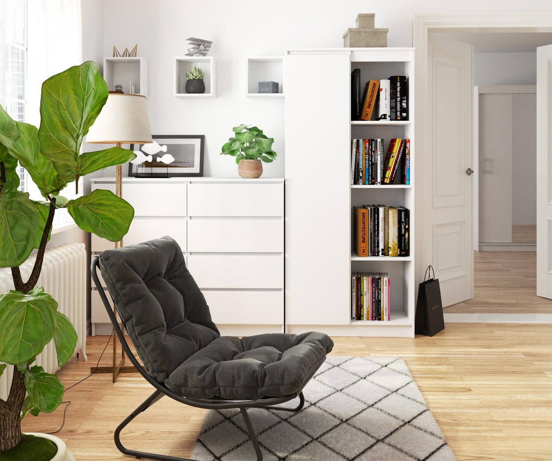 Dulap cu usa si 8 etajere, PAL laminat 16 mm, 80x35x180 cm, alb