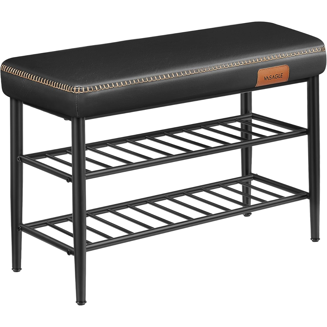 VASAGLE Banca pentru pantofi EKHO cu spatiu depozitare, sezut tapitat PU cu cusaturi, 80x30x50 cm, negru